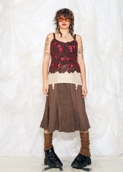 Vintage 90s Beaded Top in Brown Floral