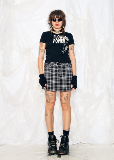 Vintage Y2K Flower Power Baby Tee in Black Cotton