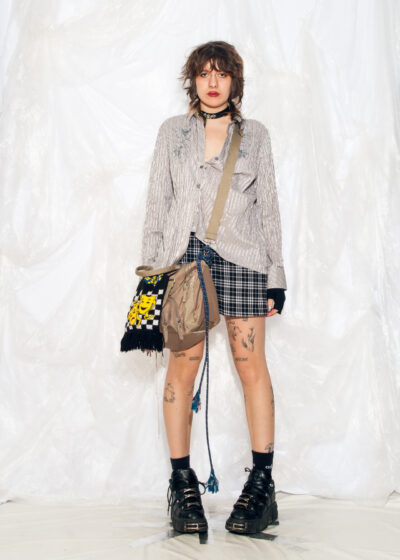 Vintage Y2K Shirt in Silver Grey Whimsigoth Embroidered