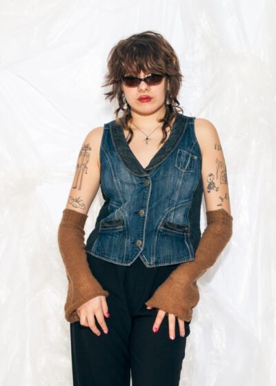 Vintage Y2K Denim Vest in Blue Grey Grunge