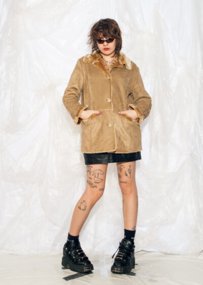 Vintage Y2K Faux Shearling Coat in Beige