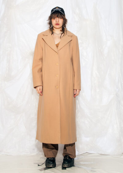 Vintage 80s Long Wool Coat in Minimalist Beige