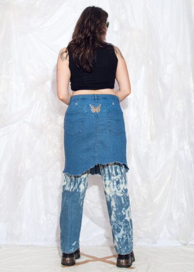 Vintage Y2K Midi Skirt in Blue Butterfly Embroidery