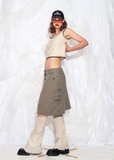 Vintage Y2K Cargo Skirt in Khaki Cotton