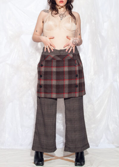 Vintage Y2K Mini Skirt in Brown Plaid Wool Blend