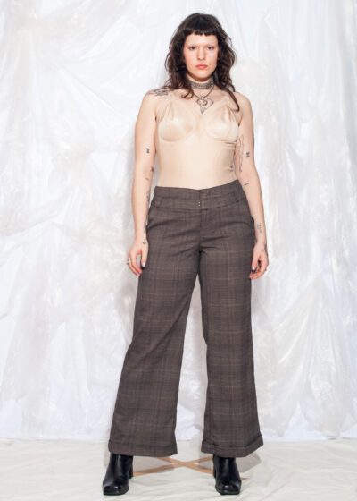Vintage Y2K Flare Trousers in Grey Plaid