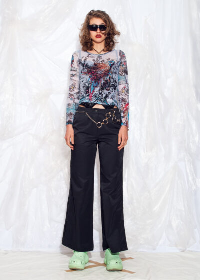 Vintage Y2K Flare Trousers in Black w Sequins
