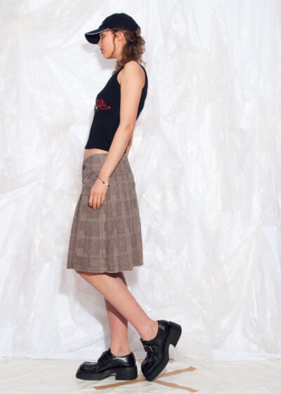 Vintage Y2K Pleated Midi Skirt in Brown Plaid