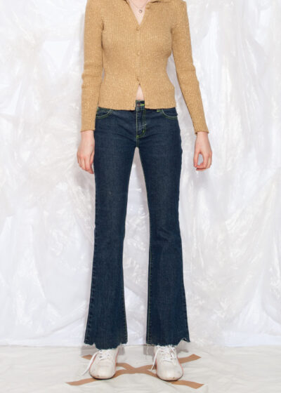 Vintage Y2K Flare Jeans in Blue w Shredded Hem