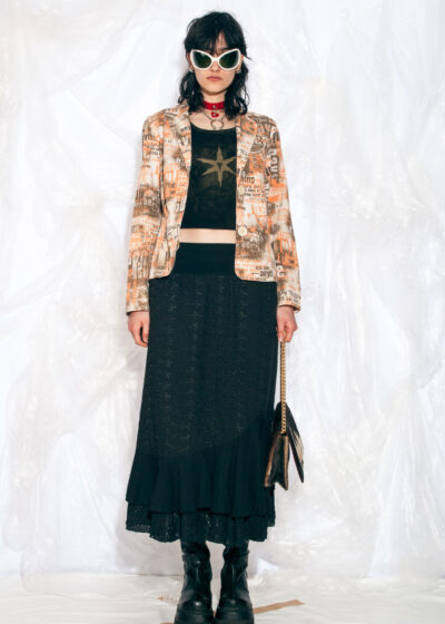 Vintage Y2K Blazer in Beige Orange Weird Text Print