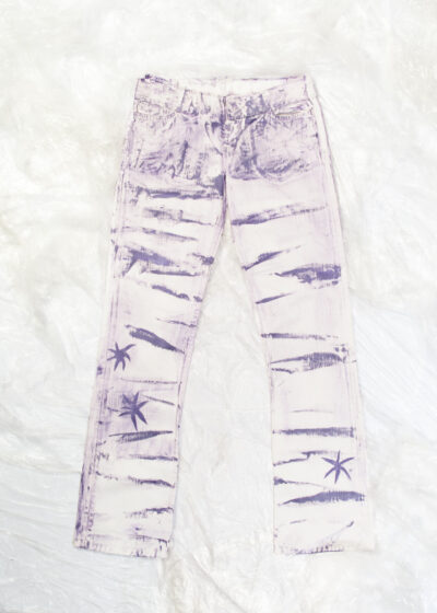 Vintage Y2K Reworked Flare Jeans in Hand Painted Purple White