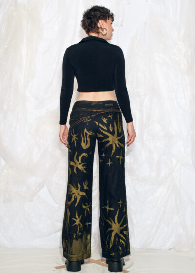 Vintage Y2K Reworked Wide-Leg Pants in Painted Black Linen