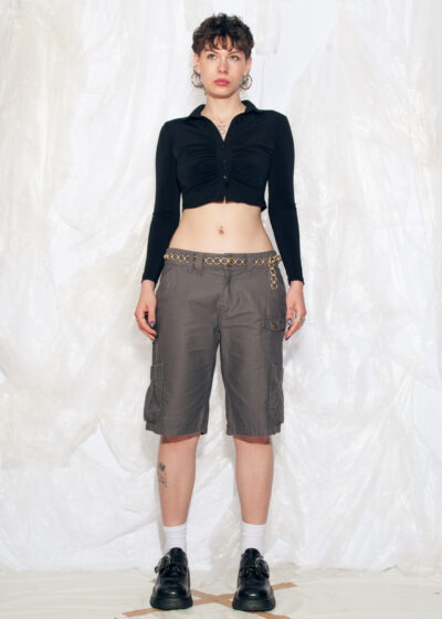 Vintage Y2K Wide Leg Capri Pants in Grey Cotton