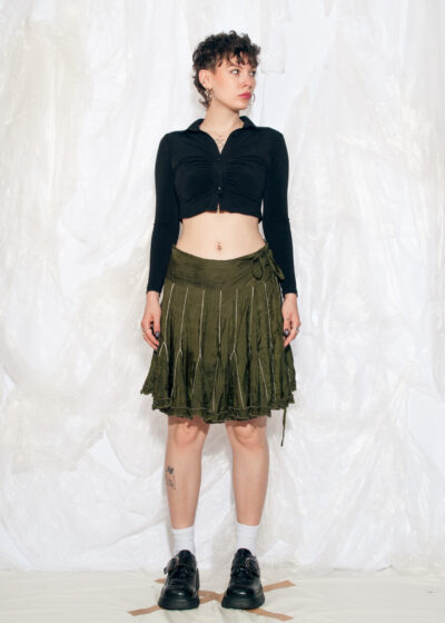 Vintage Y2K Silk Skirt in Khaki Green