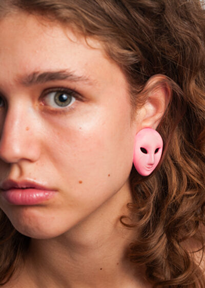 Vintage 80s UFO Clip On Earrings in Pink Plastic