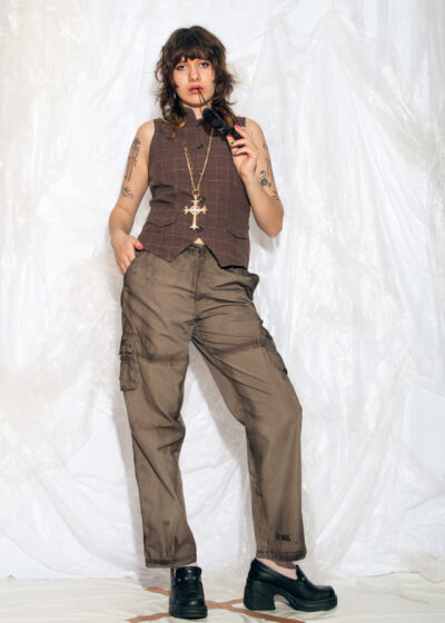 Reworked Vintage Y2K Cargo Pants in Brown Painted
