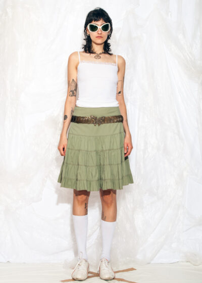Vintage Y2K Tiered Midi Skirt in Green