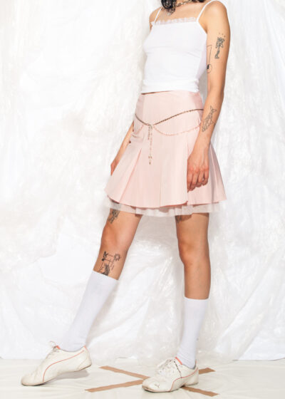 Vintage Y2K Pleated Skirt in Pastel Pink Tulle