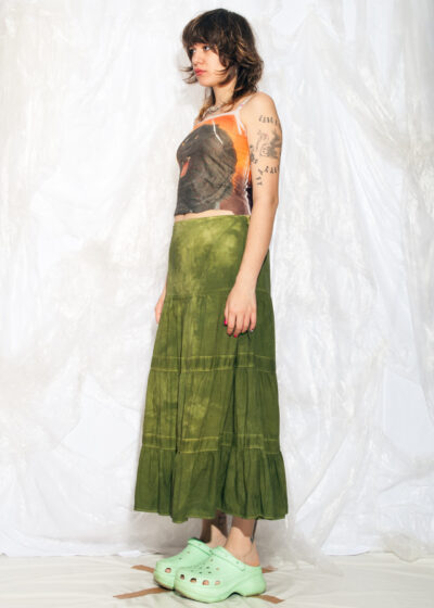 Vintage Y2K Tiered Goblin Skirt in Tie-dye Green Reworked