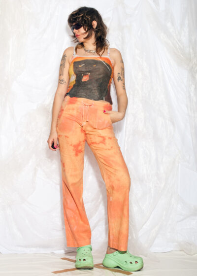 Reworked Vintage Y2K Linen Trousers in Tie-Dye Orange