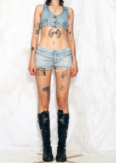 Vintage Y2K Crop Denim Vest in Light Blue
