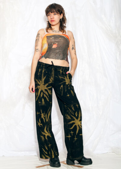 Vintage Y2K Wide-leg Trousers in Black Hand painted