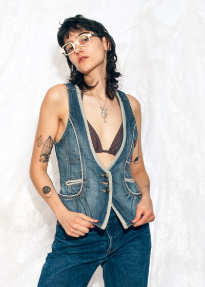 Vintage Y2K Grunge Denim Vest in Blue