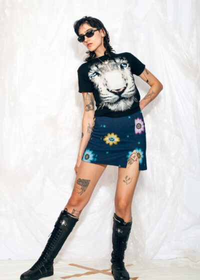 Vintage 90s Mini Skirt in Blue Flower Power