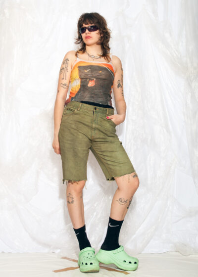 Reworked Vintage 90s Lee Jorts in Mud Wash Khaki