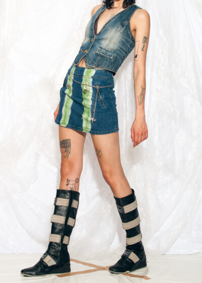Vintage Y2K Mini Skirt in Blue Hand-Painted