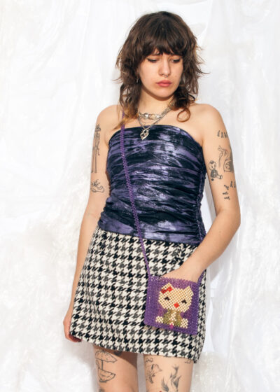 Reworked Vintage Y2K Corset Top in Black Purple Painted