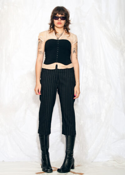 Vintage Y2K Corpcore Corset Blouse in Brown Black