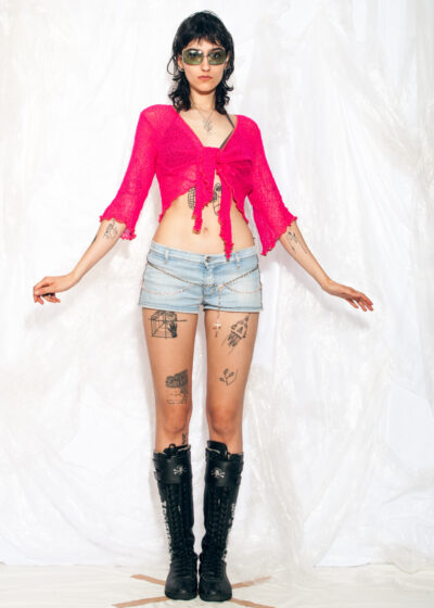 Vintage Y2K Raver Crop Top Cardigan in Pink