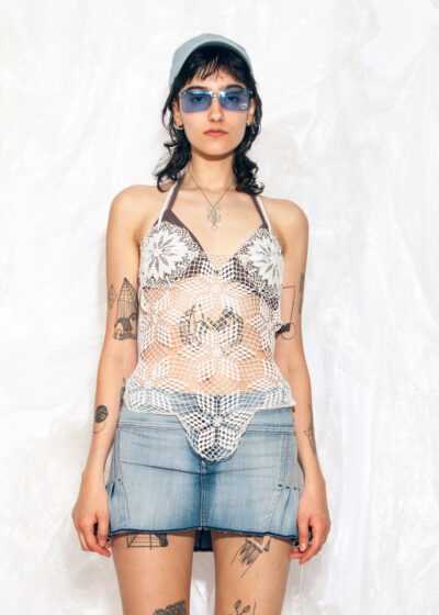 Vintage 50s Handmade Lace Top in White Crocheted