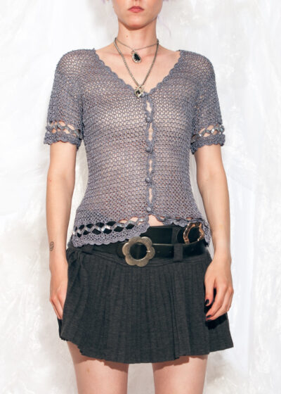 Vintage Y2K Cardigan Top in Grey Crocheted Lace