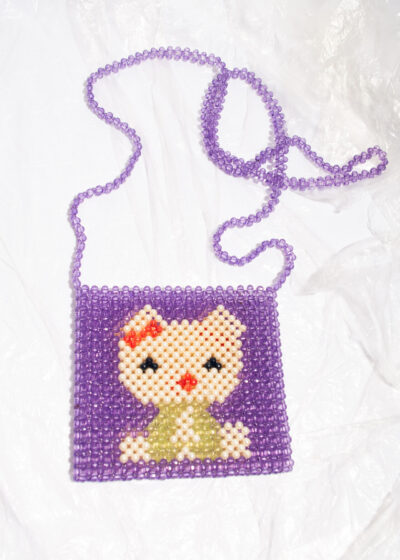 Vintage Y2K Bead Bag in Purple Kidcore Kitty