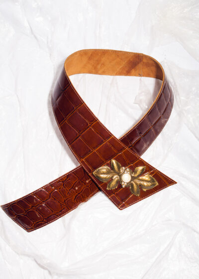 Vintage 80s Hip Belt in Brown Patent Leather