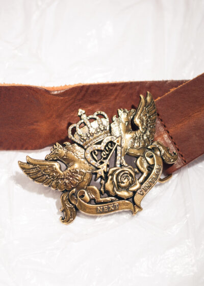 Vintage Y2K Pegasus Hip Belt in Brown Real Leather