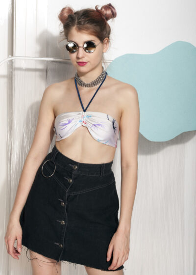 Vintage bikini top 80s halter neck bra abstract bralette