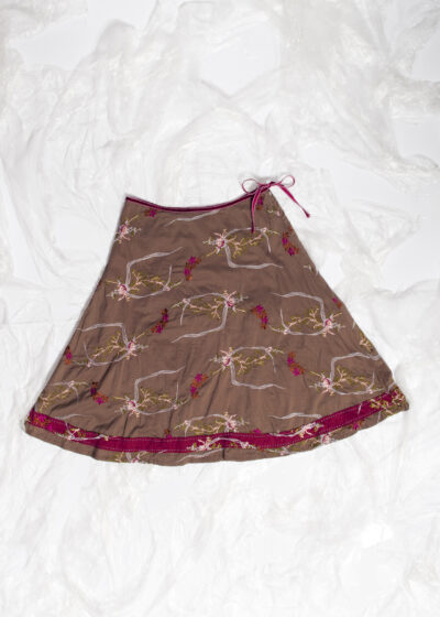 Vintage Y2K Whimsigoth Embroidered Midi Skirt in Brown