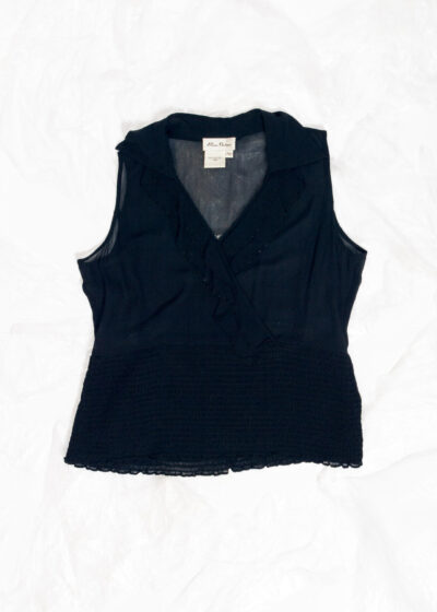Vintage 90s Frilly Silk Top in Black