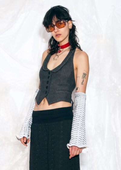 Vintage Y2K Reworked Knitted Arm Warmers in White