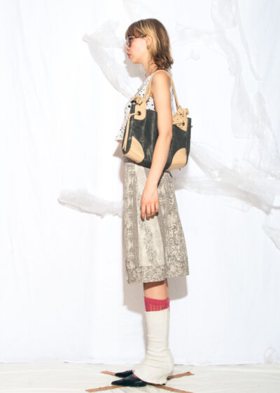 Vintage Y2K Flower Tote Bag in Grey