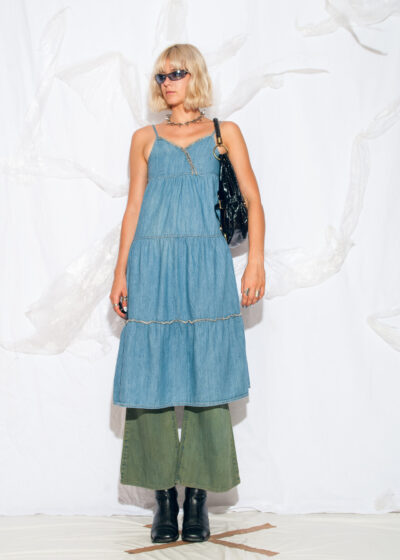 Vintage Y2K Midi Dress in Blue Tiered Denim