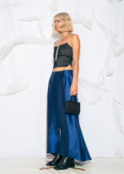 Vintage Y2K Evening Maxi Skirt in Blue Silk