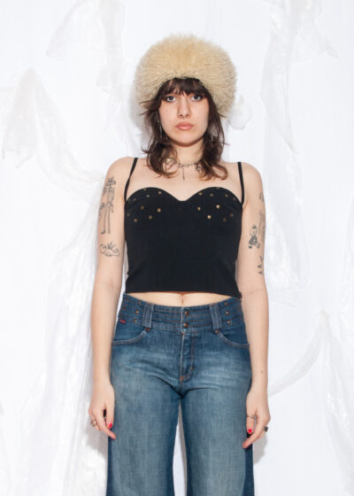 Vintage 90s Studded Corset Top in Black