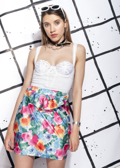 Vintage skirt 90s floral frill rose printed mini tube skirt