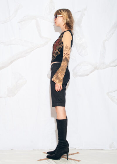 Vintage Y2K Office Siren Capri Shorts in Black Pinstriped