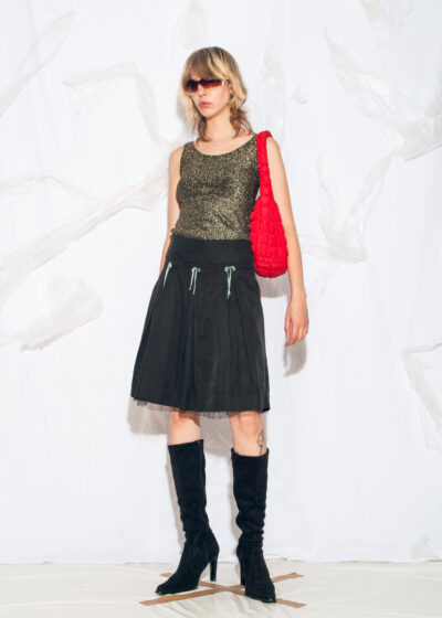 Reworked Vintage Y2K Midi Skirt in Black with Bows