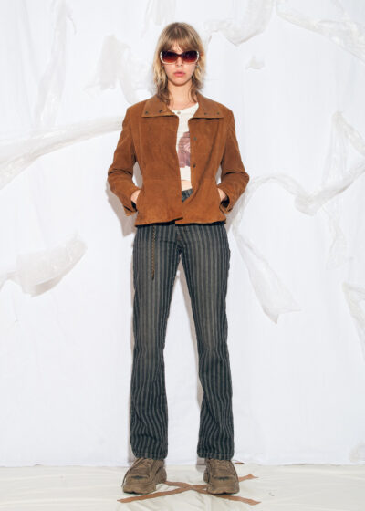 Vintage Y2K Soft Suede Leather Jacket in Brown